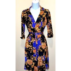 Chain print tie waist midi dress